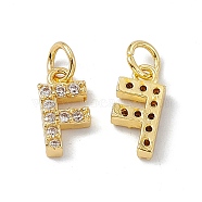 Real 18K Gold Plated Brass Micro Pave Clear Cubic Zirconia Charms, with Jump Ring, Letter.F, 11x6x2.5mm, Hole: 3.4mm(KK-E068-VB452-F)