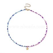 304 Stainless Steel Star Pendant Necklace with Glass Seed Beaded Chains for Women, Colorful, 17.91 inch(45.5cm)(NJEW-JN04290)