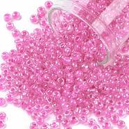 8/0 Glass Seed Beads, Transparent Inside Colours Luster, Round Hole, Round, Orchid, 8/0, 3~4x2~3mm, Hole: 0.8mm, about 1666pcs/50g(X-SEED-A015-3mm-2217)