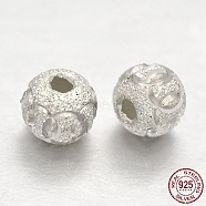Textured 925 Sterling Silver Round Bead Spacers, Silver, 6mm, Hole: 2mm, about 33pcs/10g(STER-E041-06C)