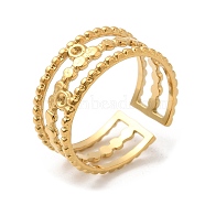 304 Stainless Steel Triple Line Open Cuff Rings for Women, Real 18K Gold Plated, Inner Diameter: 18mm(STAS-D085-26G)