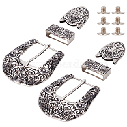 2 Sets Belt Alloy Buckle Sets, include Roller Buckle, Rectangle Silder Charm, Triangle Zipper Stopper, Antique Silver, 79.5x85x5mm(FIND-BC0004-83)