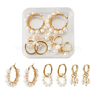 3 Pairs 3 Style Natural Pearl Beaded Hoop Earrings for Girl Women, Golden, 30~33mm, Pin: 0.6~1mm, 1 pair/style(EJEW-KS0001-02)