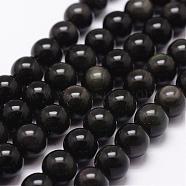 Natural Obsidian Beads Strands, Grade AAA, Round, Black, 12mm, Hole: 1mm, about 32pcs/strand, 15.7 inch(G-D838-12mm-04)
