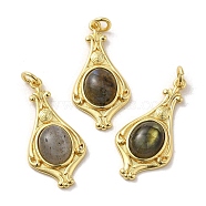 Natural Labradorite Pendants, Teardrop Charms with Rack Plating Platinum Tone Brass Findings, Cadmium Free & Lead Free, 30x14.5x5.7mm, Hole: 2.7mm(G-C096-03G-01)