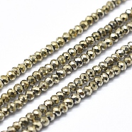 Electroplate Glass Beads Strands, Full Plated, Faceted, Abacus, Light Gold Plated, 2x1.5~1.6mm, Hole: 0.8mm, about 235 pcs/Strand, 14.17 inch(36cm)(GLAA-F079-A-FP06)