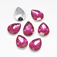 Acrylic Rhinestone Pointed Back Cabochons, Faceted, Bottom Silver Plated, teardrop, Camellia, 18x13x4.5~4.8mm(GACR-Q013-13x18-10)