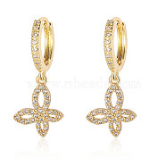 Clear Cubic Zirconia Butterfly Dangle Hoop Earrings, Brass Earrings, Real 18K Gold Plated, 33x13mm(EJEW-OY001-20G)
