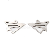 201 Stainless Steel Pendants, Paper Plane Charm, Stainless Steel Color, 12.5x19x1mm, Hole: 1.2mm(STAS-A084-03P)