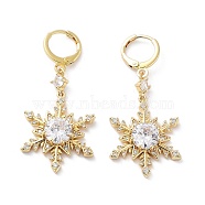 Rack Plating Golden Brass Dangle Leverback Earrings, with Cubic Zirconia for Women, Snowflake, 46x20.5mm(EJEW-A030-02F-G)