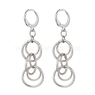 304 Stainless Steel Leverback Earrings for Women, Ring, Stainless Steel Color, 50x14.5mm(EJEW-JE05529)