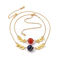 Adjustable Brass Slider Bracelets Sets, with Natural Agate & Lapis Lazuli Beads and Cable Chains, Real 18K Gold Plated, Inner Diameter: 3 inch(7.6cm), 2pcs/set(BJEW-JB05402)