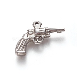304 Stainless Steel Pendants, Handgun, Stainless Steel Color, 19x22x3mm, Hole: 1mm(STAS-L226-042P)