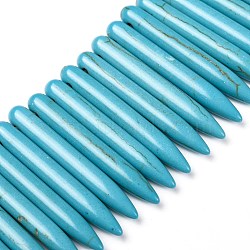 Synthetic Magnesite Beads Strands, Tusk Shape, Dyed, Medium Turquoise, 34x5mm, Hole: 1mm, about 89pcs/strand, 17.32 inch(44cm)(TURQ-L010-05C)