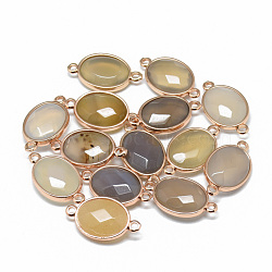 Natural Grey Agate Links connectors, with Golden Tone Brass Findings, Faceted, Oval, 25x14x6~7mm, Hole: 2mm(G-T073-05E)