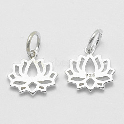 925 Sterling Silver Pendants, Lotus, Carved with 925, Silver, 11x11.5x1.5mm, Hole: 4mm(STER-K170-01S)