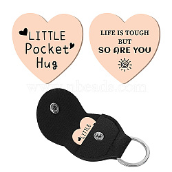 1Pc Heart Shape 201 Stainless Steel Commemorative Decision Maker Coin, Pocket Hug Coin, with 1Pc PU Leather Storage Pouch, Word, Heart: 26x26x2mm, Clip: 105x47x1.3mm(AJEW-CN0001-68P)