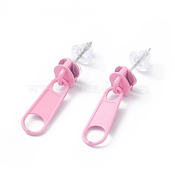 Alloy Zipper Buckle Dangle Stud Earrings with Iron Pins for Women, Pearl Pink, 25.5mm, Pin: 0.7mm(EJEW-A090-01H)