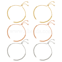 6Pcs 3 Colors Half Finished Brass Cubic Zirconia Slider Bracelets, Bolo Bracelets, with Jump Rings, for Adjustable Connector Bracelets, Mixed Color, 10-1/2 inch(26.8cm), Hole: 1.6mm, 2pcs/color(ZIRC-NB0002-02)