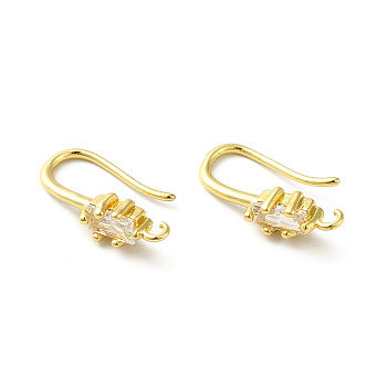 Brass Micro Pave Clear Cubic Zirconia Earring Hooks, Ear Wire, with Loops, Rectangle, Real 18K Gold Plated, 18mm, Hole: 1.2mm, Pin: 1.2mm, 17 Gauge