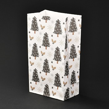 Christmas Theme Rectangle Paper Bags, No Handle, for Gift & Food Package, Christmas Tree Pattern, 12x7.5x23cm