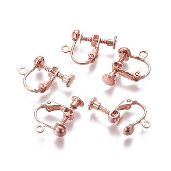 Rack Plated Brass Screw Clip-on Earring Findings, Spiral Ear Clip, Rose Gold, 13x17x4.5mm, Hole: 1.6mm
