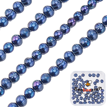 1 Strand Natural Cultured Freshwater Pearl Beads Strands, Dyed, Potato, Prussian Blue, 7~10x7~8mm, Hole: 0.6~0.7mm, about 50pcs/strand, 14.17 inch(36cm)