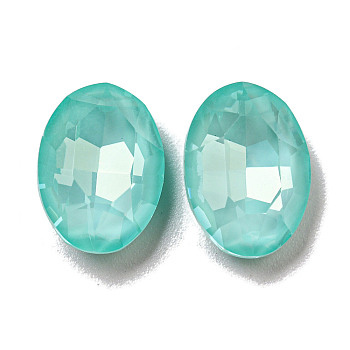 Glass Rhinestone Cabochons, Point Back & Back Plated, Faceted, Oval, Light Azore, 14x10x5mm