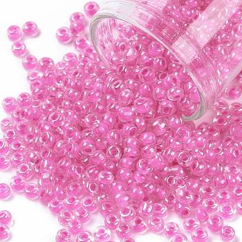 8/0 Glass Seed Beads, Transparent Inside Colours Luster, Round Hole, Round, Orchid, 8/0, 3~4x2~3mm, Hole: 0.8mm, about 1666pcs/50g