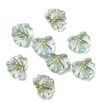 Plating Transparent Acrylic Beads, Golden Metal Enlaced, Leaf, Light Blue, 10.5x13x4.5mm, Hole: 1.8mm, about 1180pcs/500g