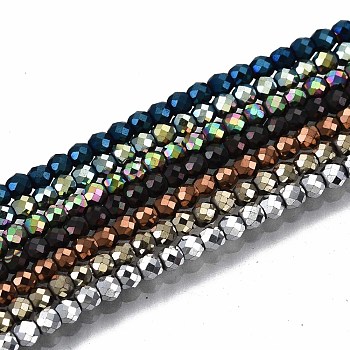 Electroplate Non-magnetic Synthetic Hematite Beads Strands, Round, Faceted, Mixed Color, 2.5x2mm, Hole: 0.8mm, about 186~197pcs/strand, 14.96 inch~15.75 inch(38cm~40cm)