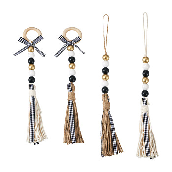 Crafans 4Pcs 2 Style Senior Year Theme Hemp Rope Tassels Pendant Decorations, with Wooden Beads, Mixed Color, 250~305mm, 2 style, 1pc/style, 4pcs