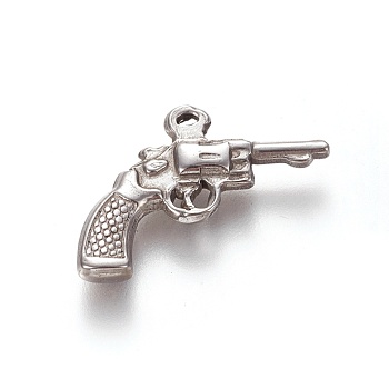 304 Stainless Steel Pendants, Handgun, Stainless Steel Color, 19x22x3mm, Hole: 1mm
