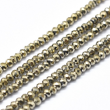 Electroplate Glass Beads Strands, Full Plated, Faceted, Abacus, Light Gold Plated, 2x1.5~1.6mm, Hole: 0.8mm, about 235 pcs/Strand, 14.17 inch(36cm)
