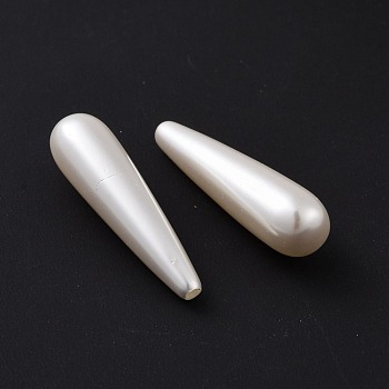 Shell Pearl Half Drilled Beads, teardrop, White, 30~31x8mm, Hole: 0.5~1mm