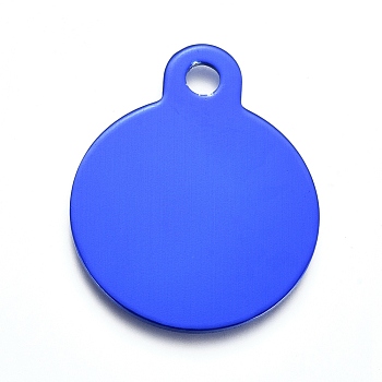 Aluminum Pendants, Stamping Blank Tag, Flat Round, Blue, 31x25x1mm, Hole: 3mm