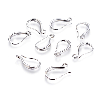 Brass Earring Hooks, with Horizontal Loop, Long-Lasting Plated, Platinum, 19.5x11x2.5mm, Hole: 2mm, pin: 1mm