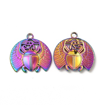 Ion Plating(IP) 304 Stainless Steel Pendants, Beetle Charm, Rainbow Color, 25.5x25.5x2mm, Hole: 3mm