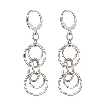 304 Stainless Steel Leverback Earrings for Women, Ring, Stainless Steel Color, 50x14.5mm