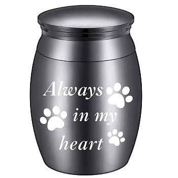 CREATCABIN Stainless Steel Cremation Urn, for Commemorate Kinsfolk Cremains Container, Column, with Velvet Pouch, Silver Polishing Cloth, Disposable Spoon, Paw Print, 40.5x30mm