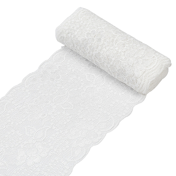 Polyester Lace Trims, Flower Pattern, White, 5-7/8 inch(150mm), about 5.00 Yards(4.57m)/roll, 1 roll/bag