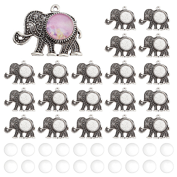 Elite DIY Blank Dome Elephant Pendant Making Kit, Including Alloy with Resin Pendants, Glass Cabochons, Antique Silver, 40Pcs/box