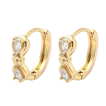 Brass Micro Pave Clear Cubic Zirconia Hoop Earrings for Women, Bowknot, Light Gold, 17x5.5mm