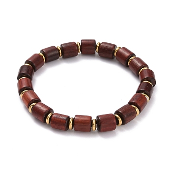 Waxed Natural Wood Column Beads Stretch Bracelet, Disc Non-magnetic Synthetic Hematite Beads Power Bracelet for Men Women, Coconut Brown, Inner Diameter: 2-1/4 inch(5.7cm)