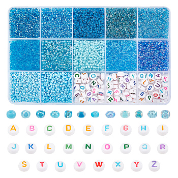 Elite DIY Beads Jewelry Making Finding Kit, Including 156g Lustered Glass Seed & 150Pcs Letter Acrylic Beads, Mixed Color