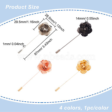 4Pcs 4 Colors Alloy Flower Lapel Pins(JEWB-FG0001-07)-2