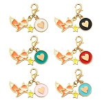 6Pcs Alloy Enamel Pendant Decorations, Fox, with Alloy Lobster Claw Clasps, Light Gold, Mixed Color, 34mm(HJEW-YW00419)