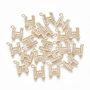 Brass Cubic Zirconia Charms, Letter, Clear, Real 18K Gold Plated, Letter.H, 10x9x1.5mm, Hole: 1mm(KK-S348-330H)