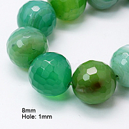 Natural Agate Beads Strands, Dyed, Faceted, Round, Medium Sea Green, 8mm, Hole: 1mm, about 48pcs/strand, 15.7 inch(G-H1593-8mm-8)