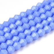 Opaque Solid Color Imitation Jade Glass Beads Strands, Faceted, Bicone, Royal Blue, 2.9~3.3x3mm, Hole: 0.7mm,  about 113~115pcs/strand, 14.04~14.235 inch(36~36.5cm)(EGLA-A039-P2mm-D19)